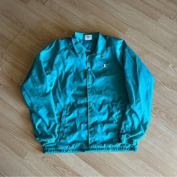 Champion Teal Windbreaker Snap Button Jacket Men’s Medium - Picture 1 of 8